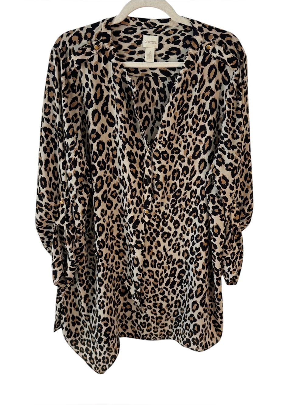 Chico’s Leopard Print Popover Tunic Blouse Asymmetrical Placket Size XL (3)